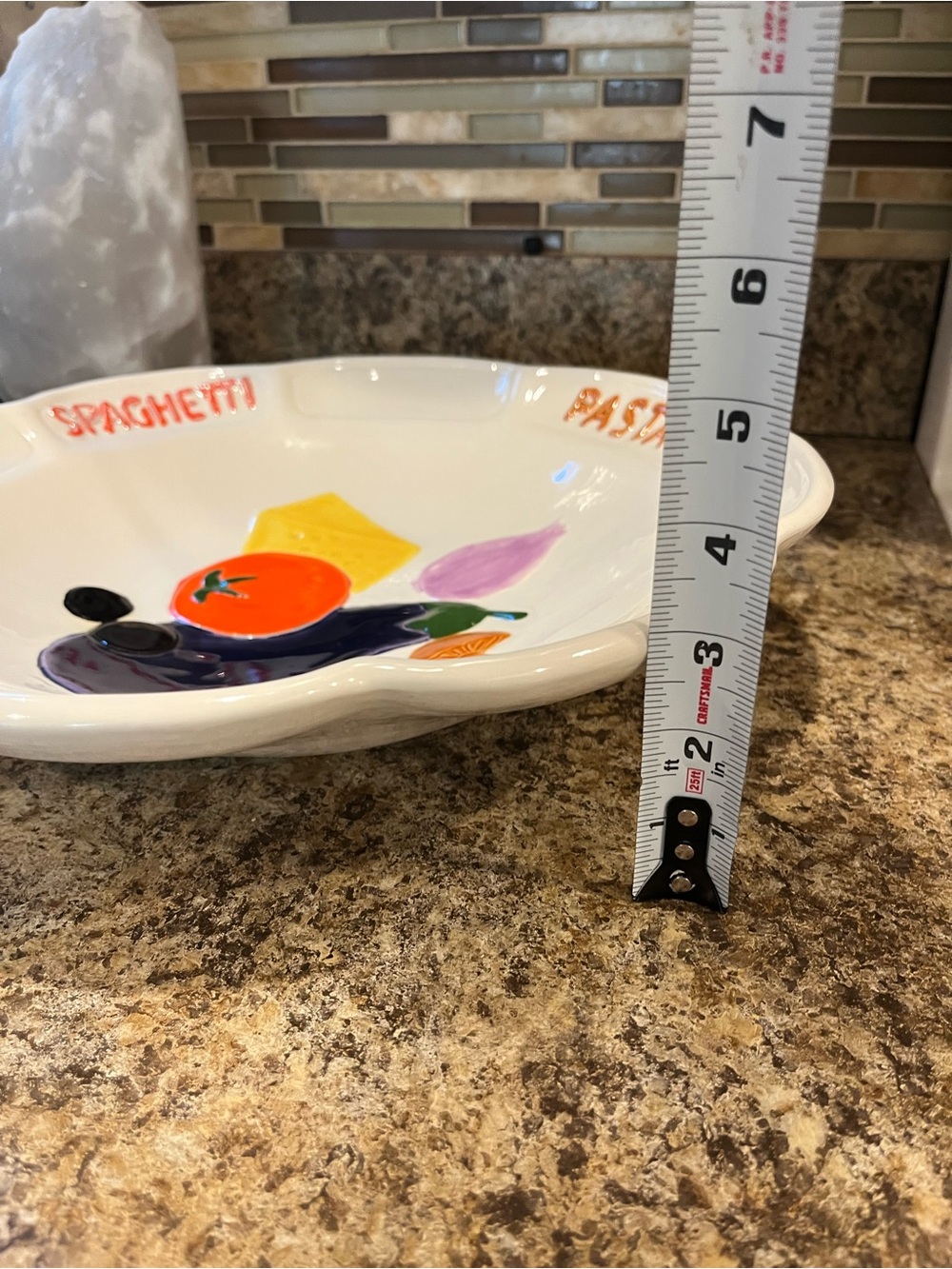 Ceramic Pasta Serving Bowl with Colorful Vegetable Motif Made in Italy 14” - Picture 7 of 12